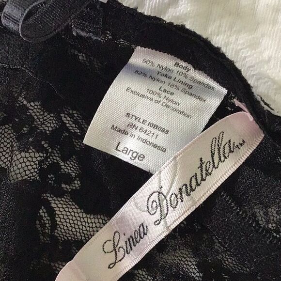 Linea Donatella Black Lace Lingerie With White Trim - Picture 9 of 10